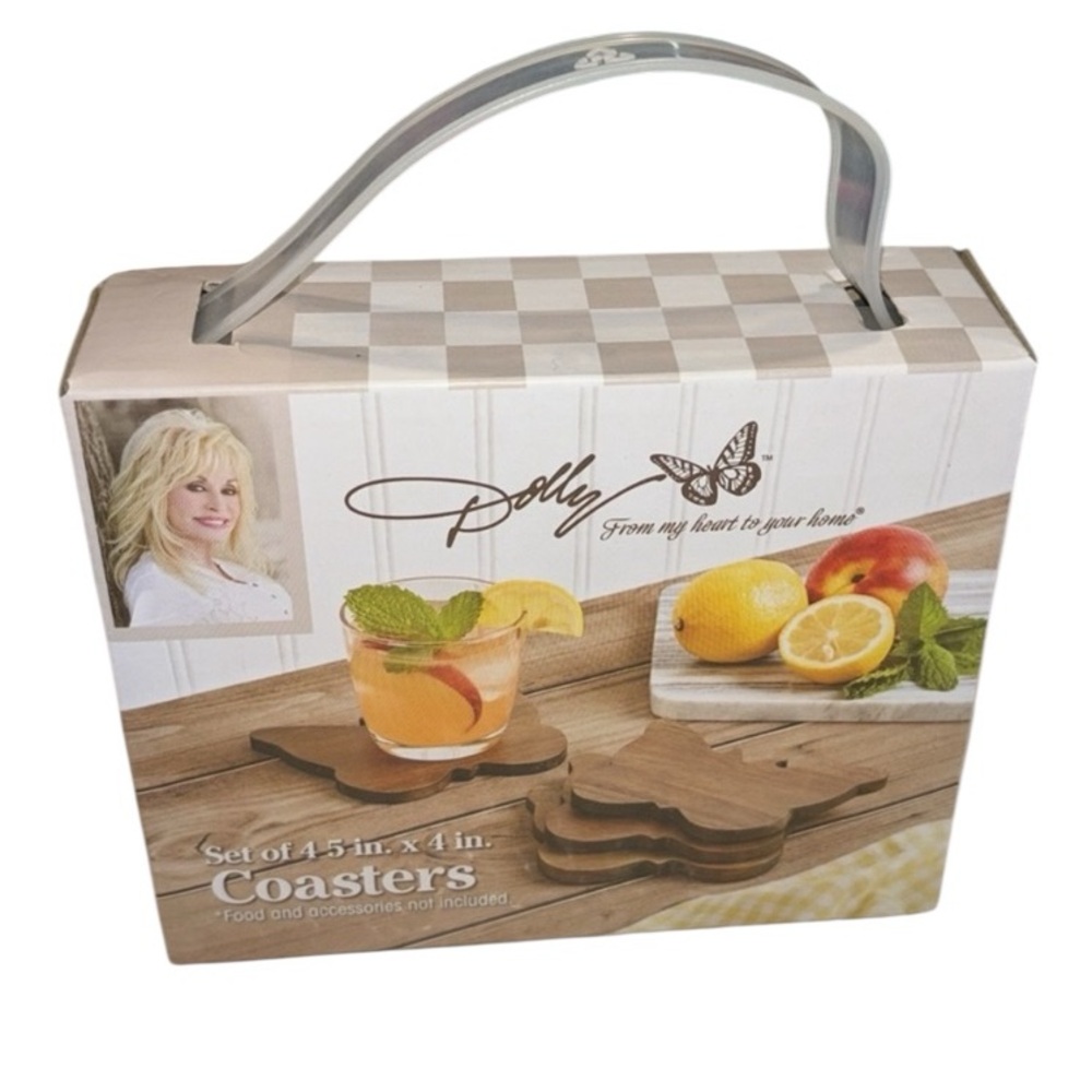 Dolly Parton Acacia Wood - Butterfly Coaster Set